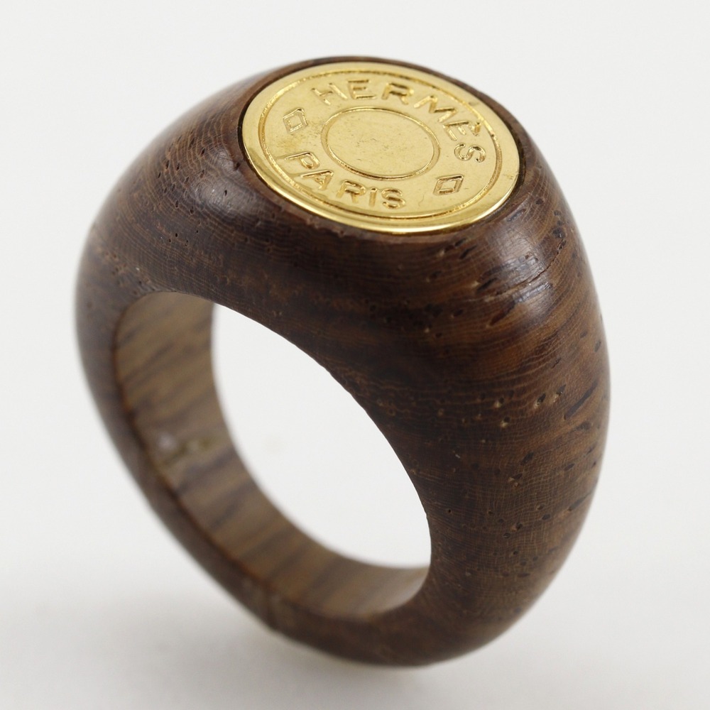 Hermes HERMES Sellier Ring, Size 13, Wood x Gold Plated, Brown, Approx. 5.4g,... - Picture 2 of 6